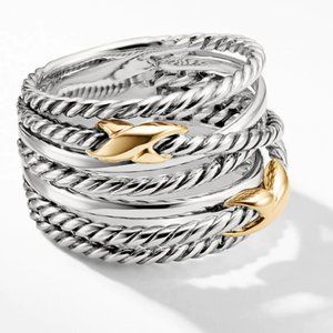 Double X Crossover Ring with 18K Gold